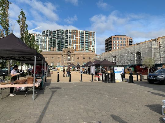 Setting up the farmer's market at Royal Arsenal