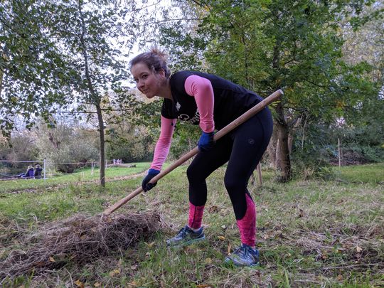 I see you Katie, raking that grass