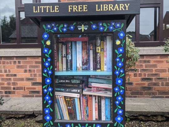 Checking on Colton Leeds Little Free Library