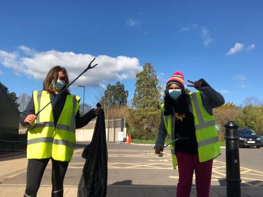 Litter picking at the vaccine centre