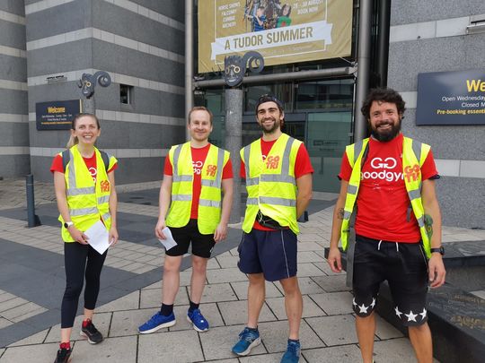 Marshaling and motivating runners at the Leeds Dock Relays 