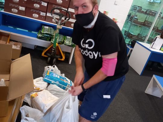 Souper work packing parcels at the foodbank