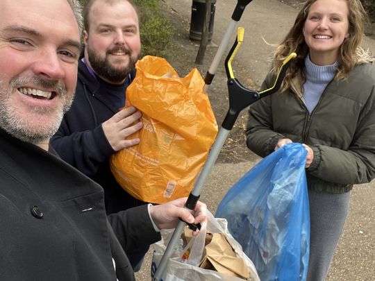 Litter picking with my team 