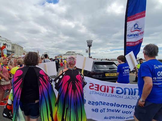 Marshaling at Worthing Pride in the sun