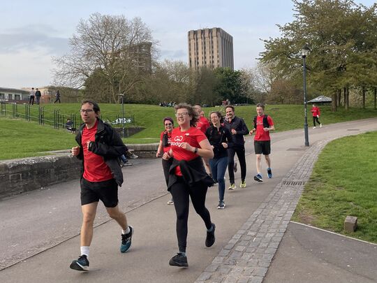 Springtime sunshine, red shirt fun time