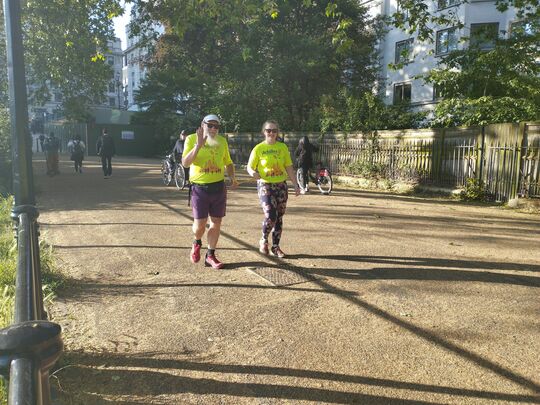 Having a ball, guide running on the Mall