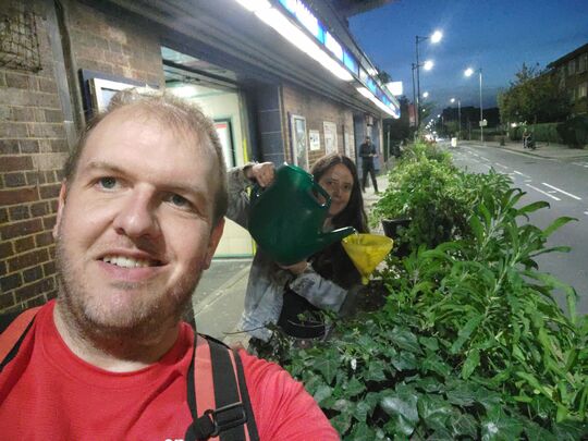 Watering the stations plants