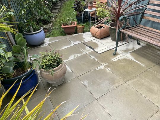 Elbow Grease Cleans a Slippery Patio