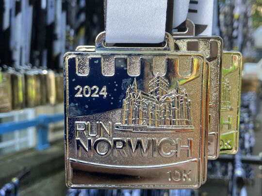 Run Norwich - medal distribution to finishers