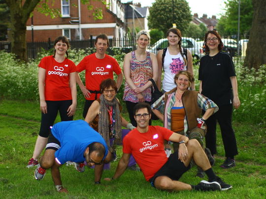 Hey hay, we're from GoodGym, and people say we're mulching the ground, but we're to busy sneezing, to move all these weeds around